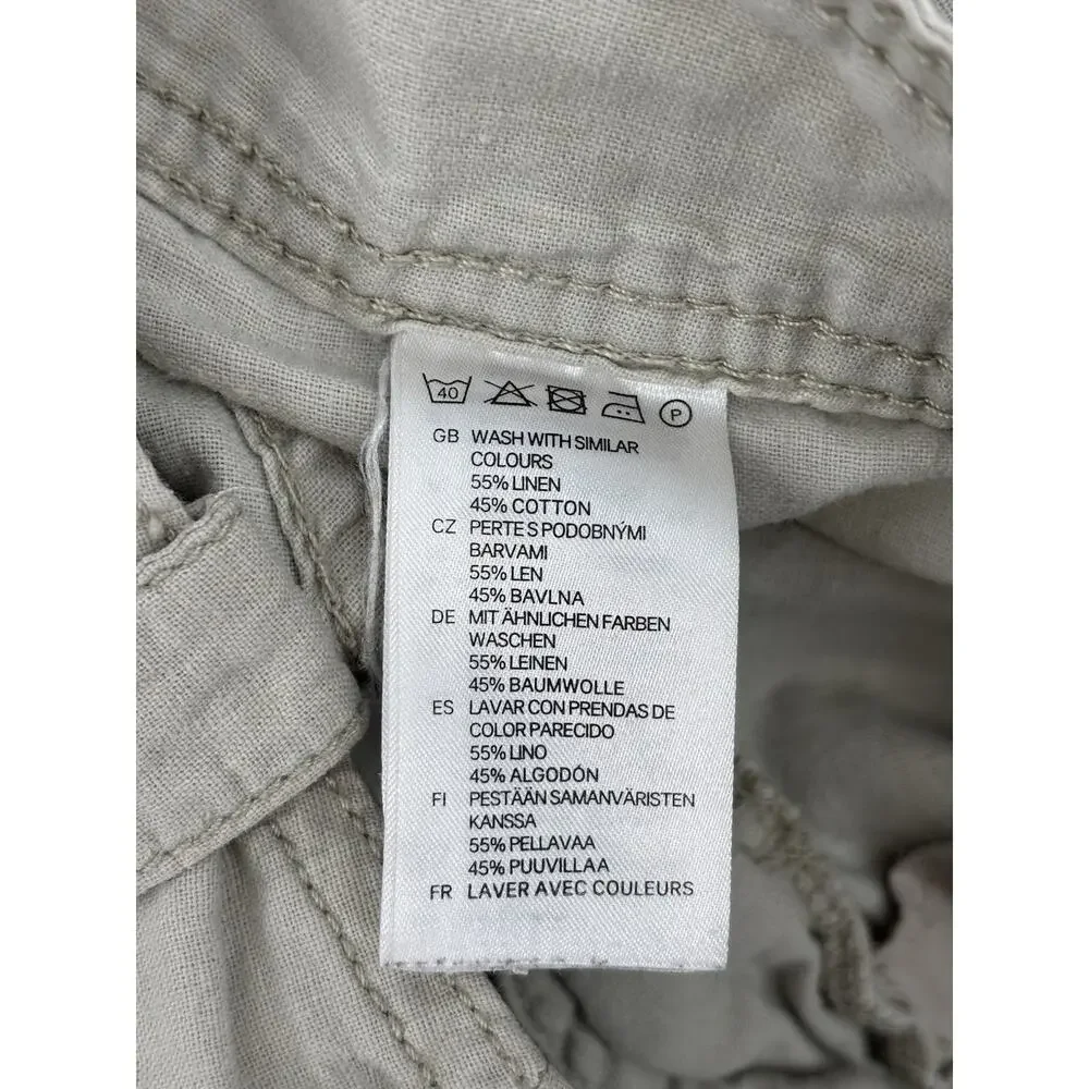 H&M Pants Womens 6 Beige Linen Cotton Pockets Straight Leg Comfort Mid Rise
